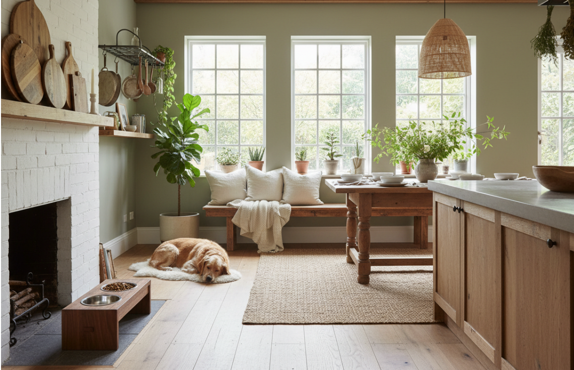 Cozy kitchen with wooden products