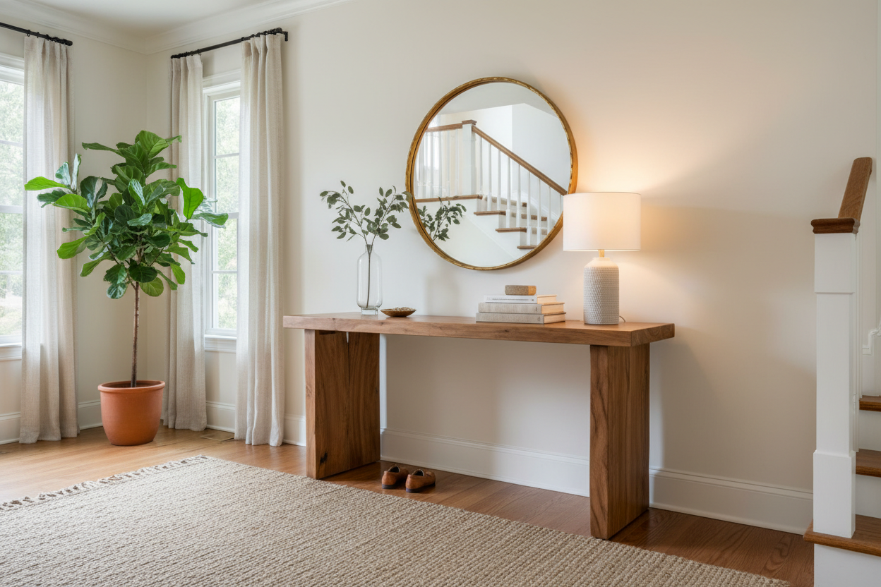 Entryway with wooden console table